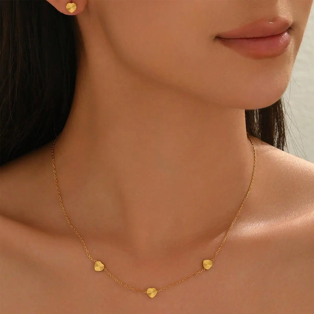 Lxalry 18K Gold Plated Stainless Steel Minimalist Heart Necklace & Earring Set For Women Mohamed jewelry My Store