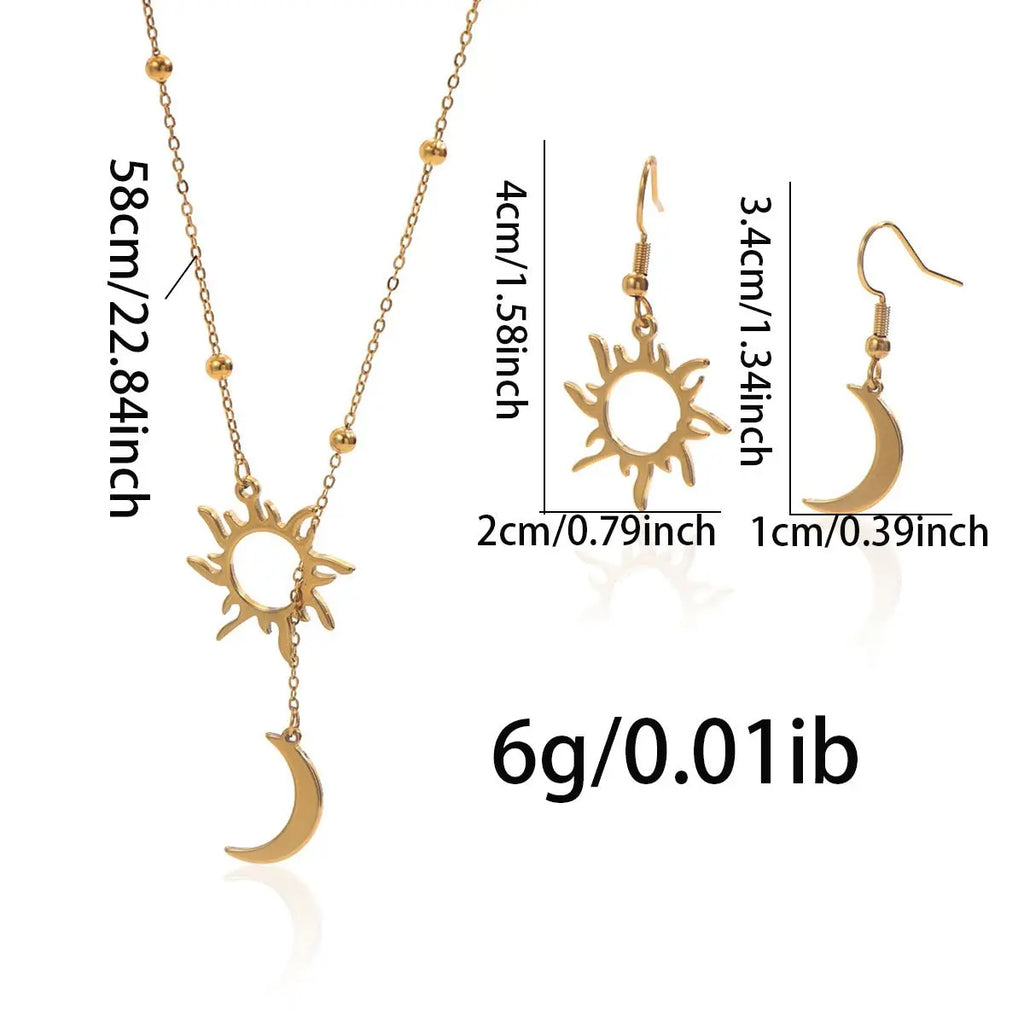 Lxalry 18K Gold Plated Stainless Steel Sun And Moon Pendant Necklace And Hoop Earrings Set For Women Mohamed jewelry My Store