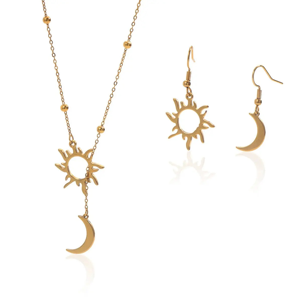 Lxalry 18K Gold Plated Stainless Steel Sun And Moon Pendant Necklace And Hoop Earrings Set For Women Mohamed jewelry My Store
