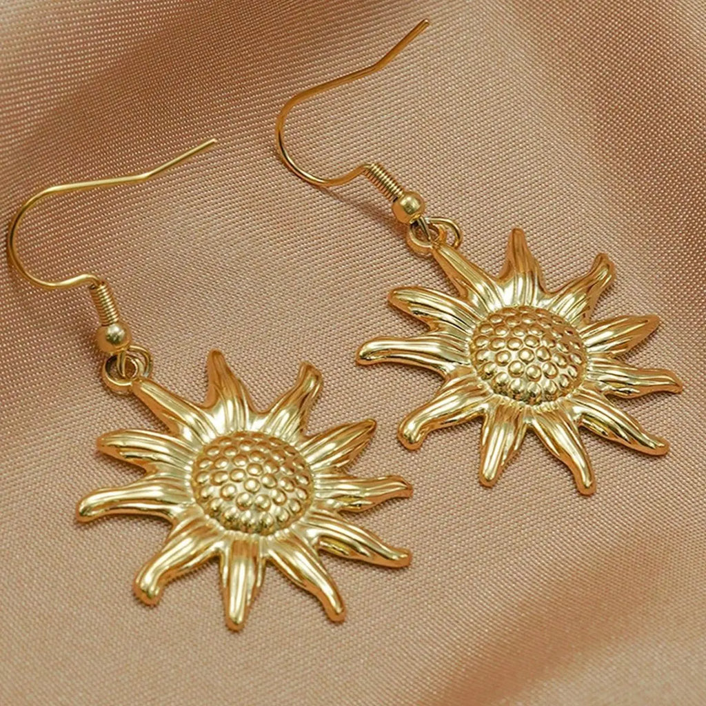 Lxalry 18K Gold Plated Stainless Steel Sun Pendant Necklace And Earrings Set For Women Mohamed jewelry My Store