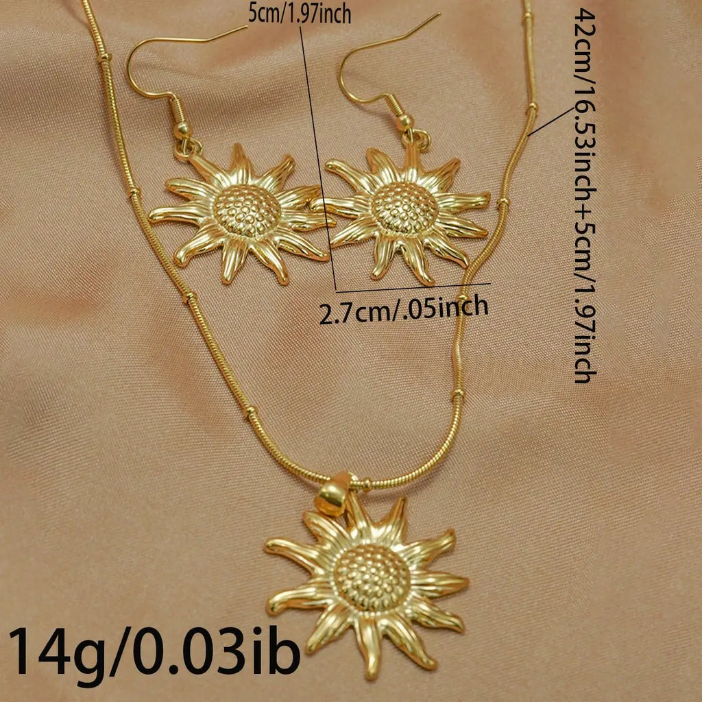 Lxalry 18K Gold Plated Stainless Steel Sun Pendant Necklace And Earrings Set For Women Mohamed jewelry My Store