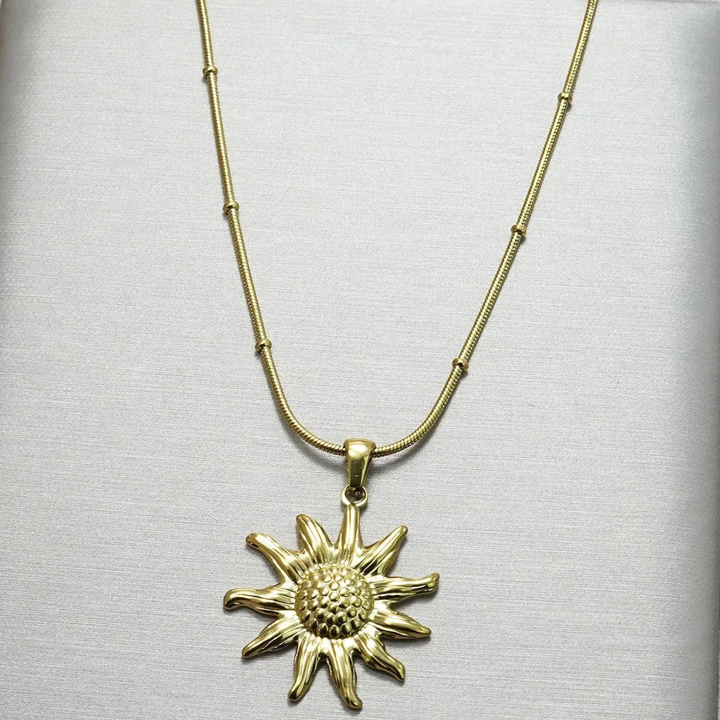 Lxalry 18K Gold Plated Stainless Steel Sun Pendant Necklace And Earrings Set For Women Mohamed jewelry My Store