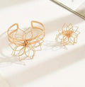 Lxalry Fashion Women's Jewelry Set, Elegant Geometric Lattice Flower Ring, Double-Layer Smooth Open Adjustable Bracelet With Inlaid Lattice Line Flower Bracelet Mohamed jewelry My Store