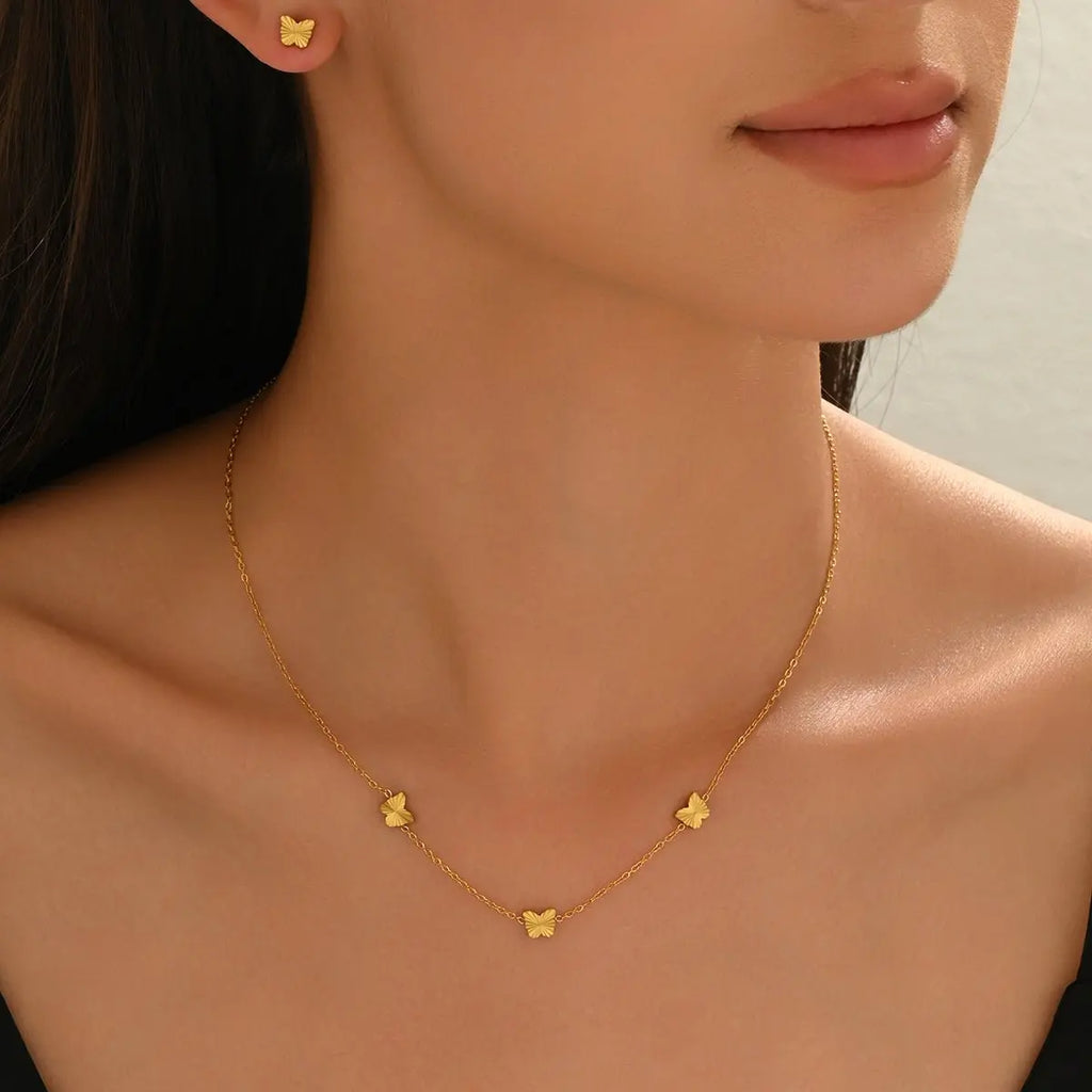 Lxalry Gold Stainless Steel Heart Jewelry Set For Women & Girls - Minimalist Cutout Necklace & Stud Earrings, Waterproof, Hypoallergenic, Tarnish-Free Mohamed jewelry My Store