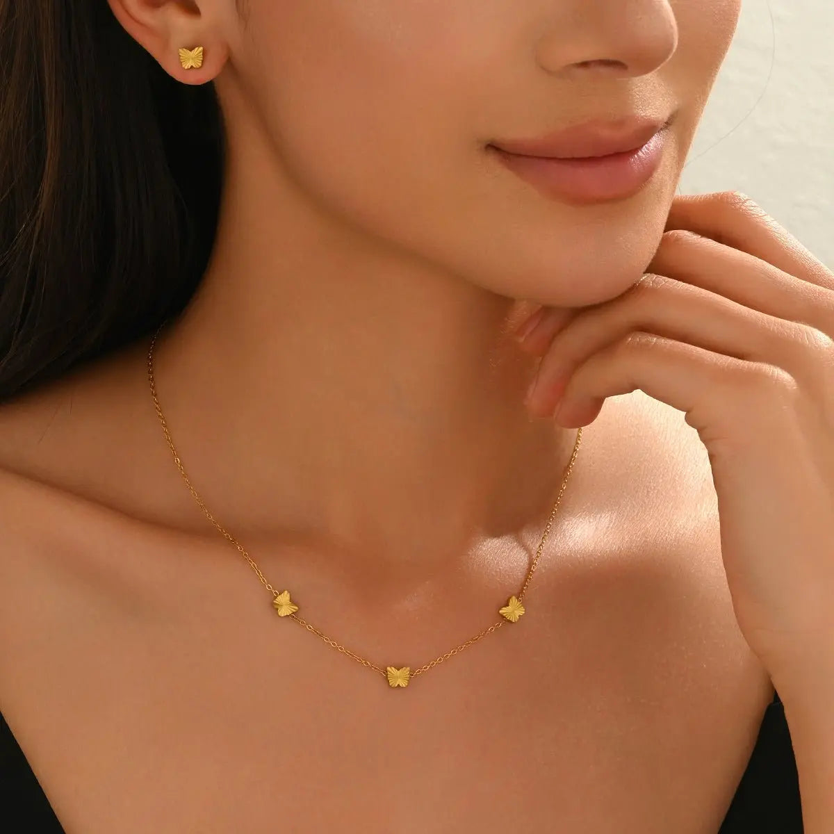 Lxalry Gold Stainless Steel Heart Jewelry Set For Women & Girls - Minimalist Cutout Necklace & Stud Earrings, Waterproof, Hypoallergenic, Tarnish-Free Mohamed jewelry My Store