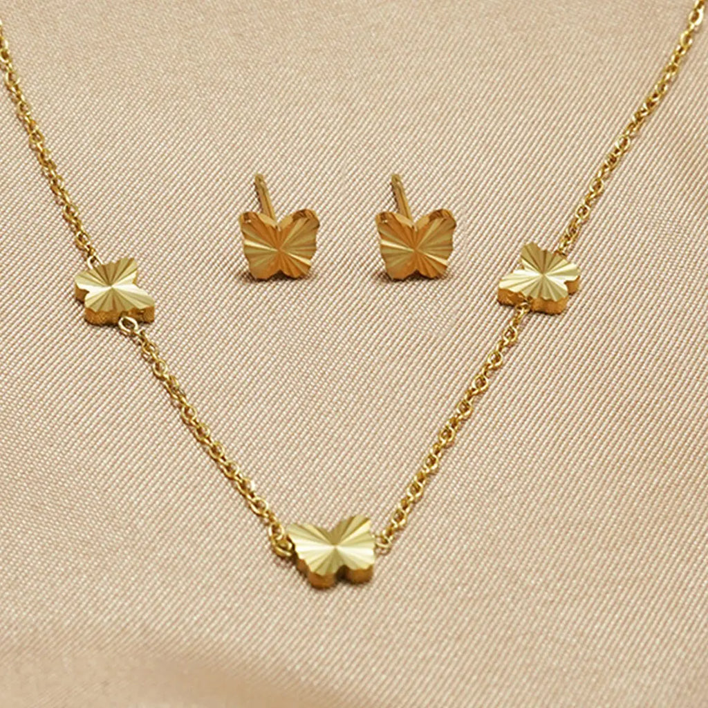 Lxalry Gold Stainless Steel Heart Jewelry Set For Women & Girls - Minimalist Cutout Necklace & Stud Earrings, Waterproof, Hypoallergenic, Tarnish-Free Mohamed jewelry My Store