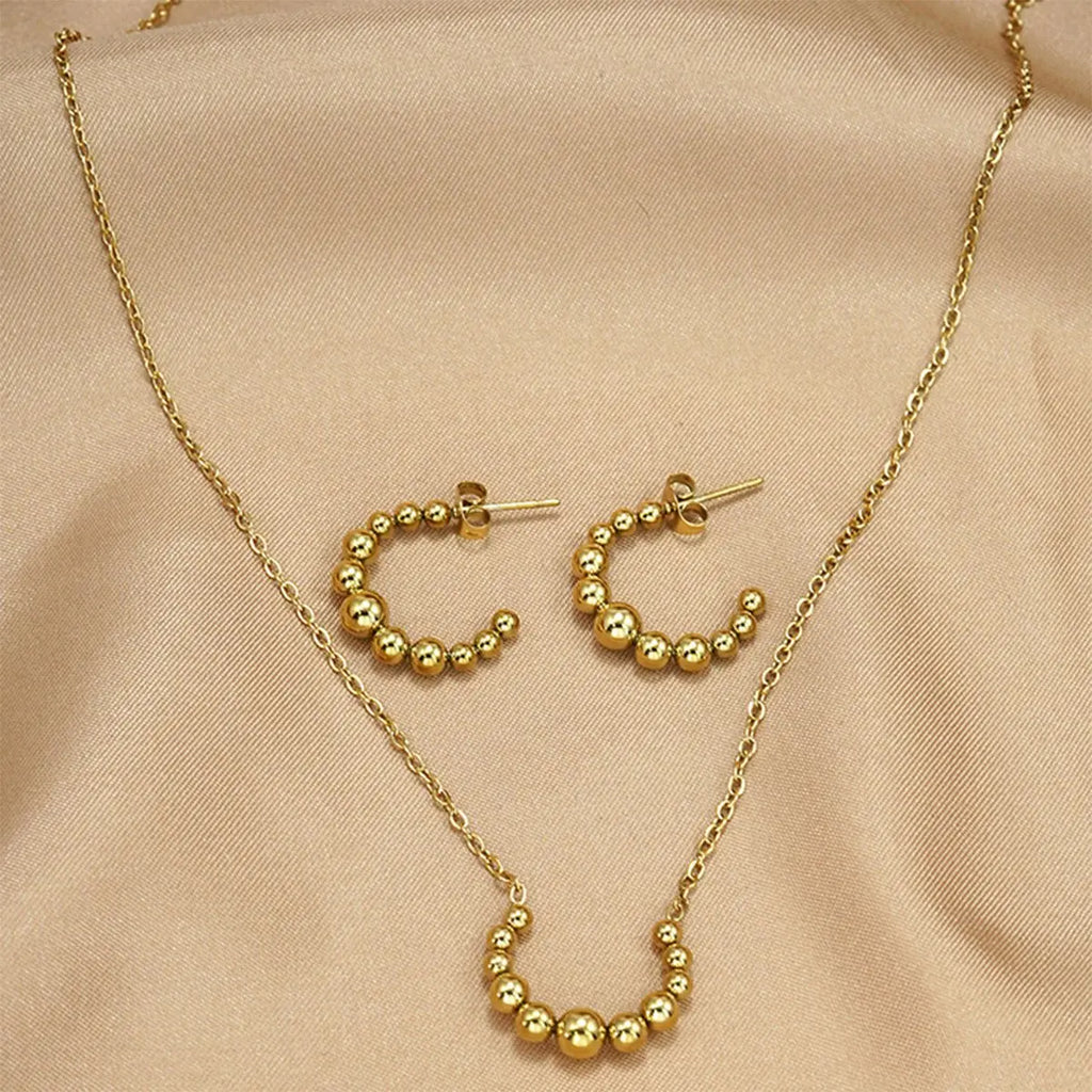 Lxalry Golden Jewelry Set - Crescent Pendant Necklace & Earrings, Minimalist Metal Accessories, Elegant Everyday Jewelry, Perfect For Black Outfits, Dainty Clavicle Chain Mohamed jewelry My Store