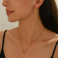 Lxalry Golden Jewelry Set - Crescent Pendant Necklace & Earrings, Minimalist Metal Accessories, Elegant Everyday Jewelry, Perfect For Black Outfits, Dainty Clavicle Chain Mohamed jewelry My Store