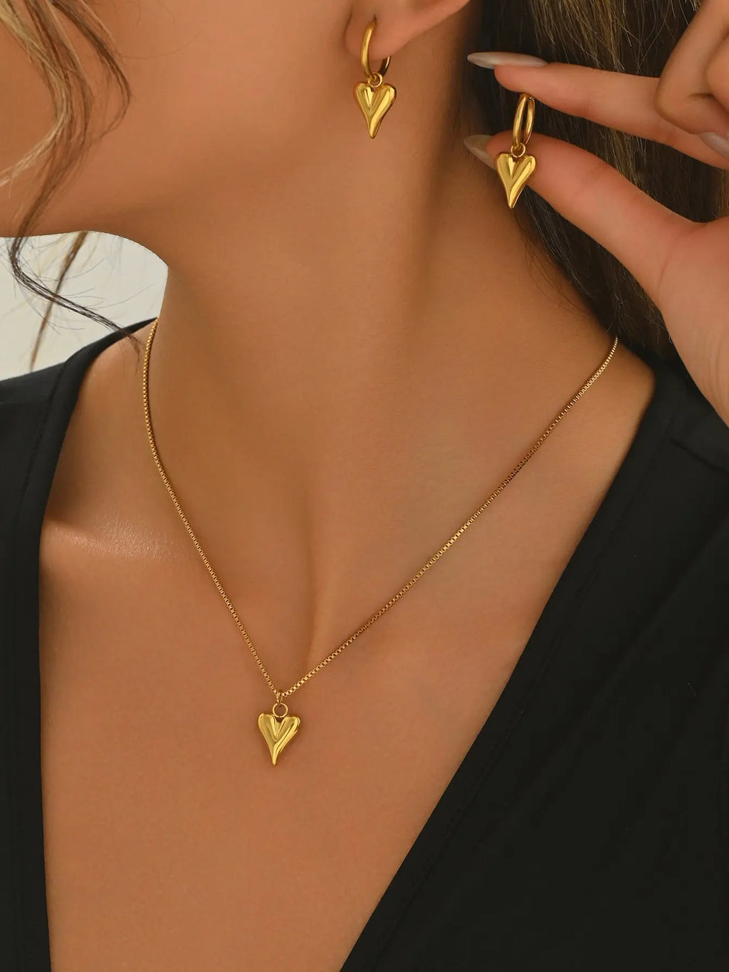 Lxalty 18K Gold Plated Stainless Steel Heart Jewelty Set For Women Mohamed jewelry My Store