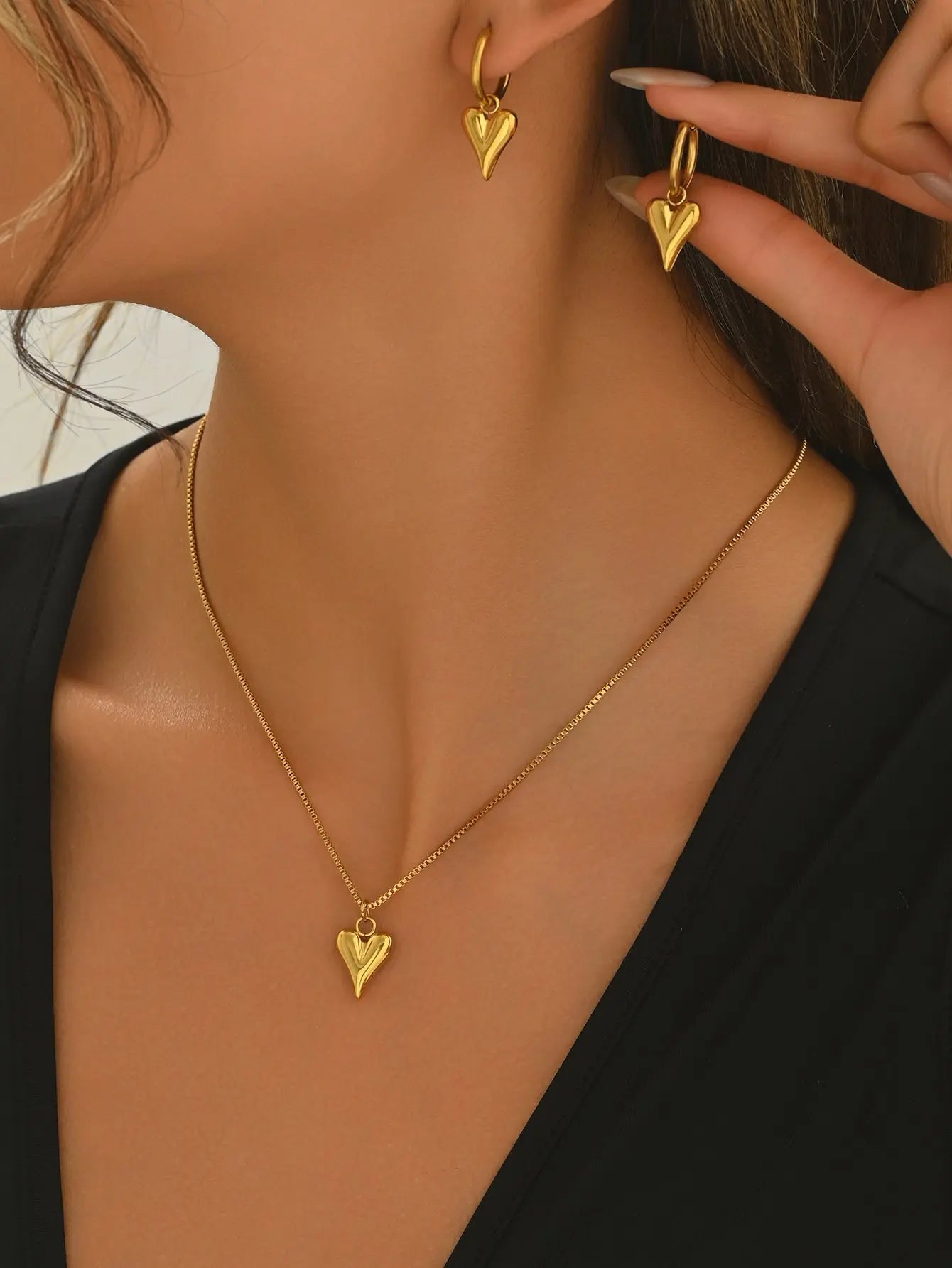 Lxalty 18K Gold Plated Stainless Steel Heart Jewelty Set For Women Mohamed jewelry My Store