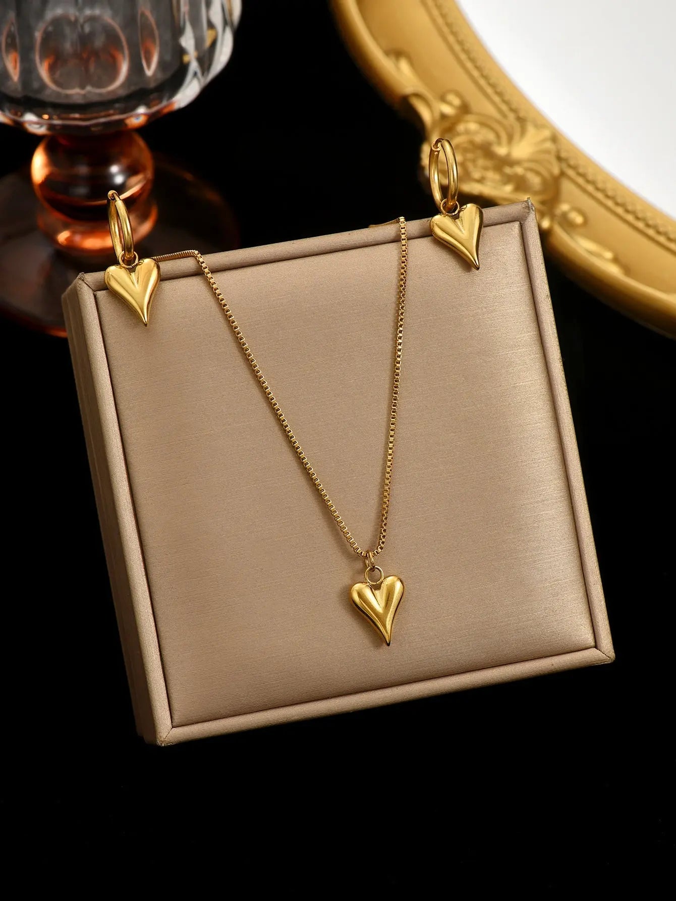 Lxalty 18K Gold Plated Stainless Steel Heart Jewelty Set For Women Mohamed jewelry My Store