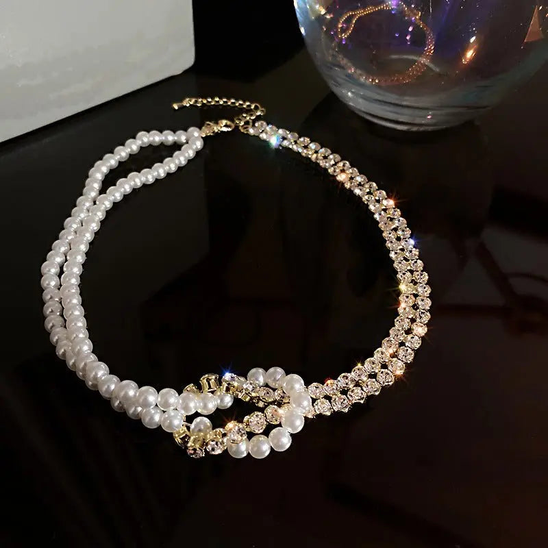 Pearl Crystal Choker Necklaces For Women Short Chain Rhinestone Necklaces Statement Jewelry Mohamed jewelry My Store
