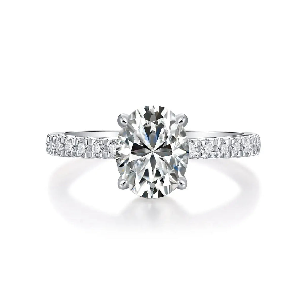 Platinum-Plated Moissanite Oval Engagement Ring