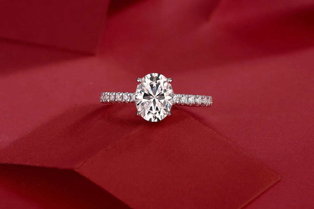 Platinum-Plated Moissanite Oval Engagement Ring