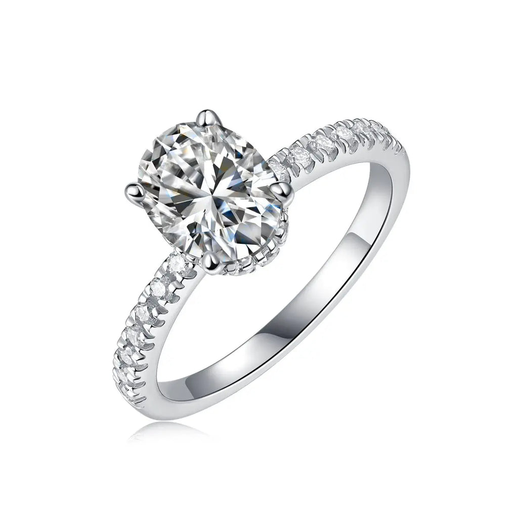 Platinum-Plated Moissanite Oval Engagement Ring
