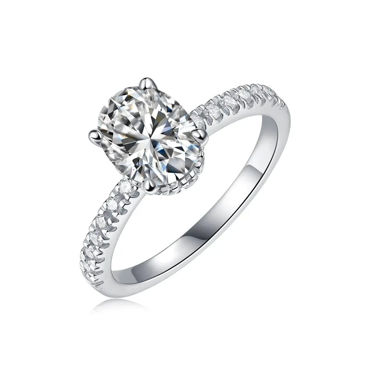 Platinum-Plated Moissanite Oval Engagement Ring