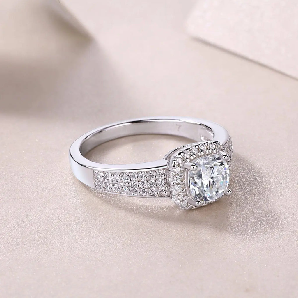 Platinum-Plated Moissanite Ring with Custom GRA Certified Square Stone Mohamed jewelry My Store