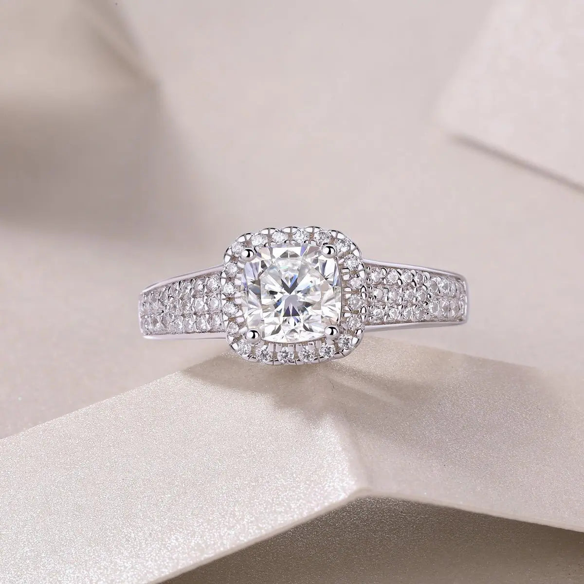 Platinum-Plated Moissanite Ring with Custom GRA Certified Square Stone Mohamed jewelry My Store