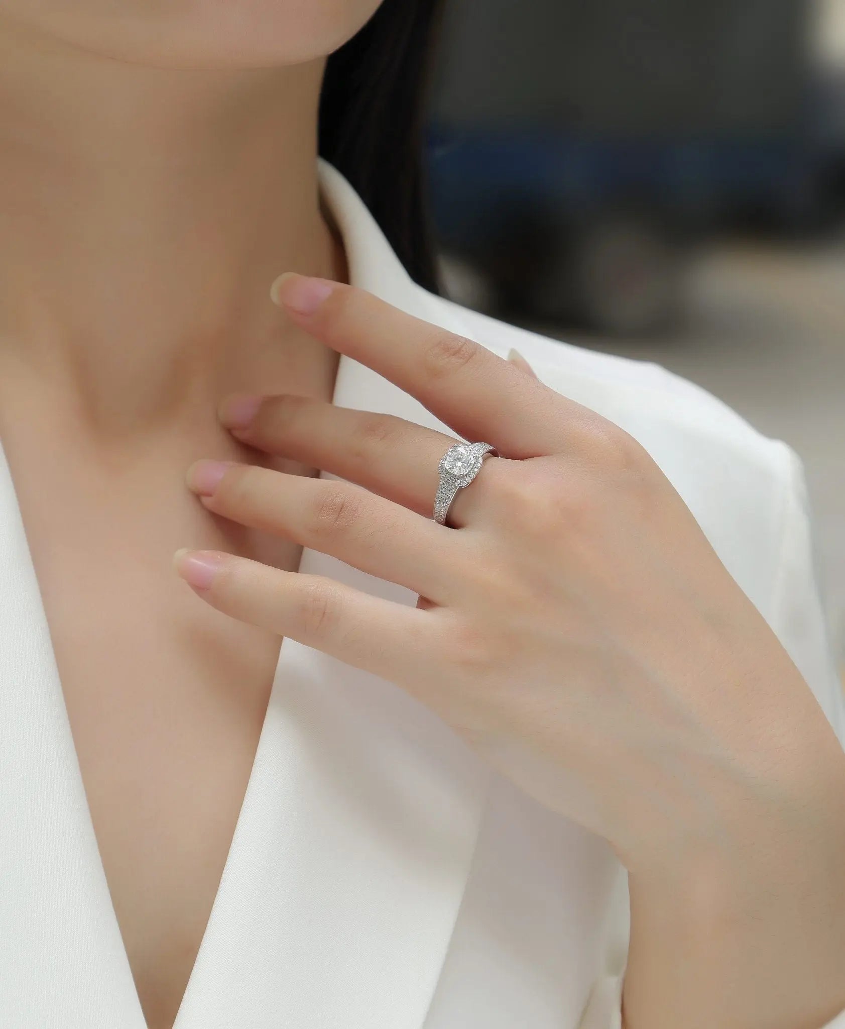 Platinum-Plated Moissanite Ring with Custom GRA Certified Square Stone Mohamed jewelry My Store