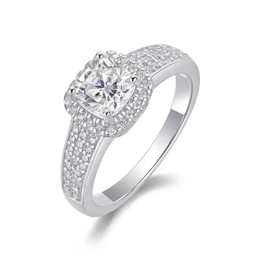 Platinum-Plated Moissanite Ring with Custom GRA Certified Square Stone Mohamed jewelry My Store