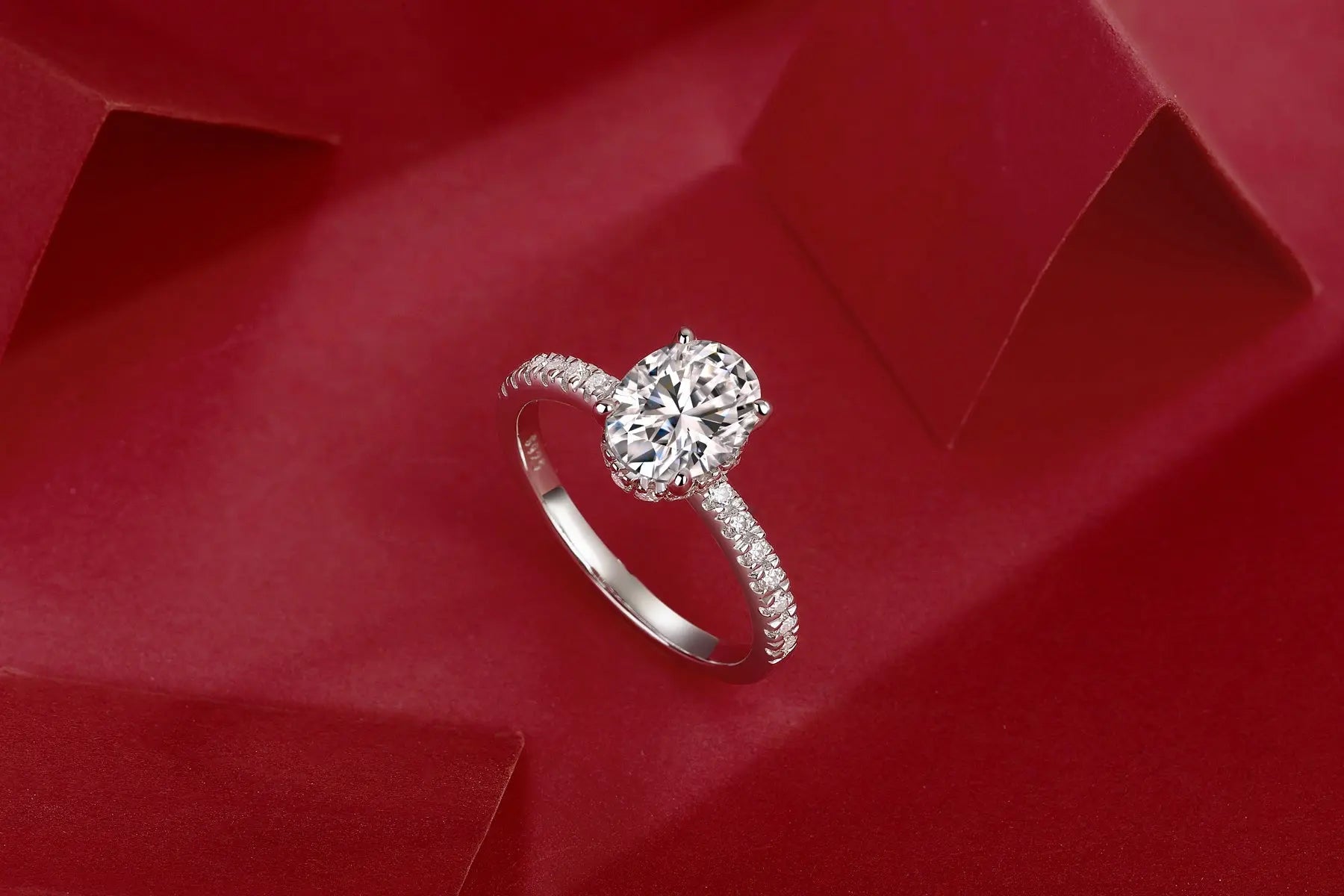Platinum-Plated Moissanite Oval Engagement Ring
