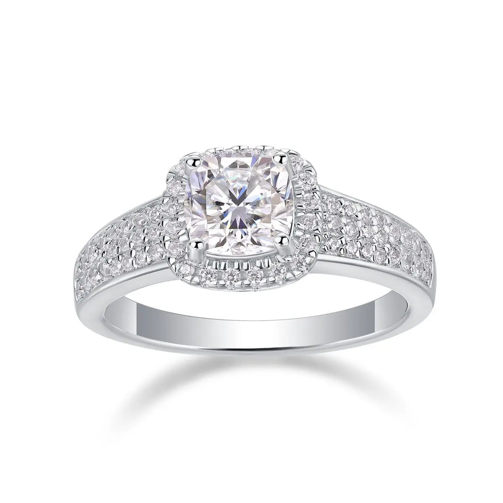Platinum-Plated Moissanite Ring with Custom GRA Certified Square Stone Mohamed jewelry My Store