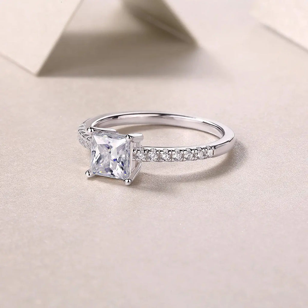 Platinum-Plated Moissanite Square Ring with Custom Options Mohamed jewelry My Store