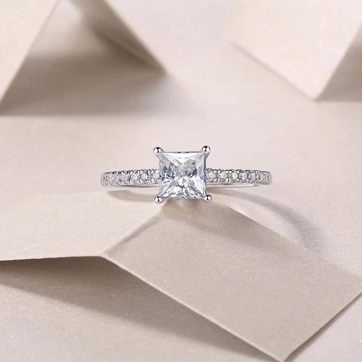 Platinum-Plated Moissanite Square Ring with Custom Options Mohamed jewelry My Store