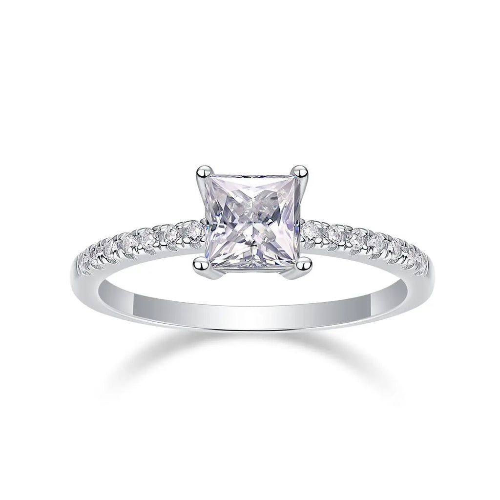 Platinum-Plated Moissanite Square Ring with Custom Options Mohamed jewelry My Store