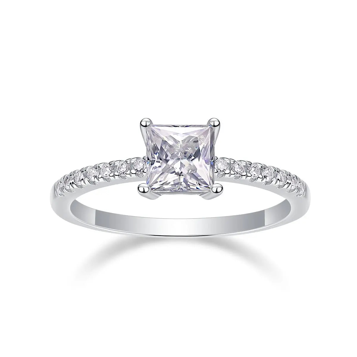 Platinum-Plated Moissanite Square Ring with Custom Options Mohamed jewelry My Store