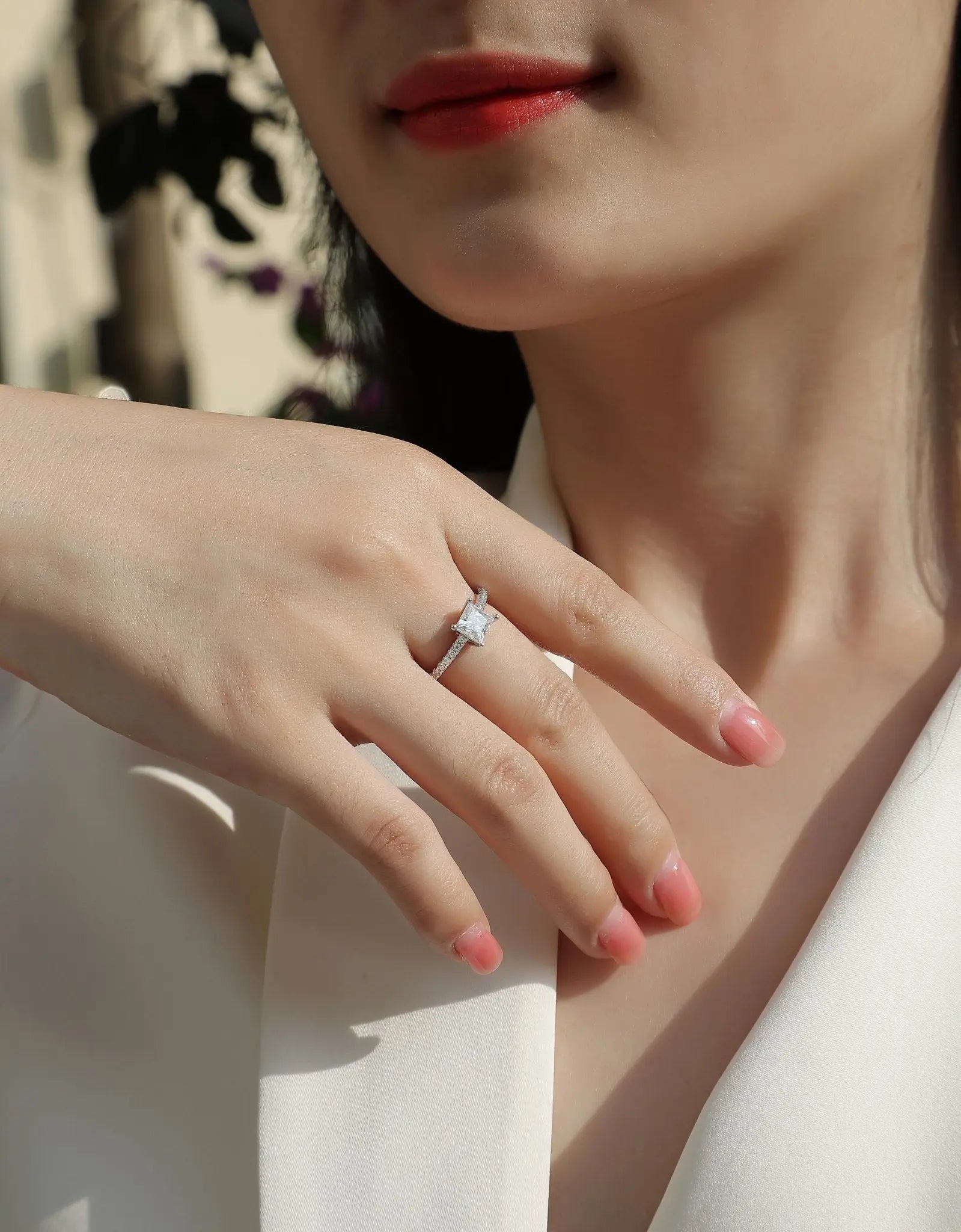 Platinum-Plated Moissanite Square Ring with Custom Options Mohamed jewelry My Store