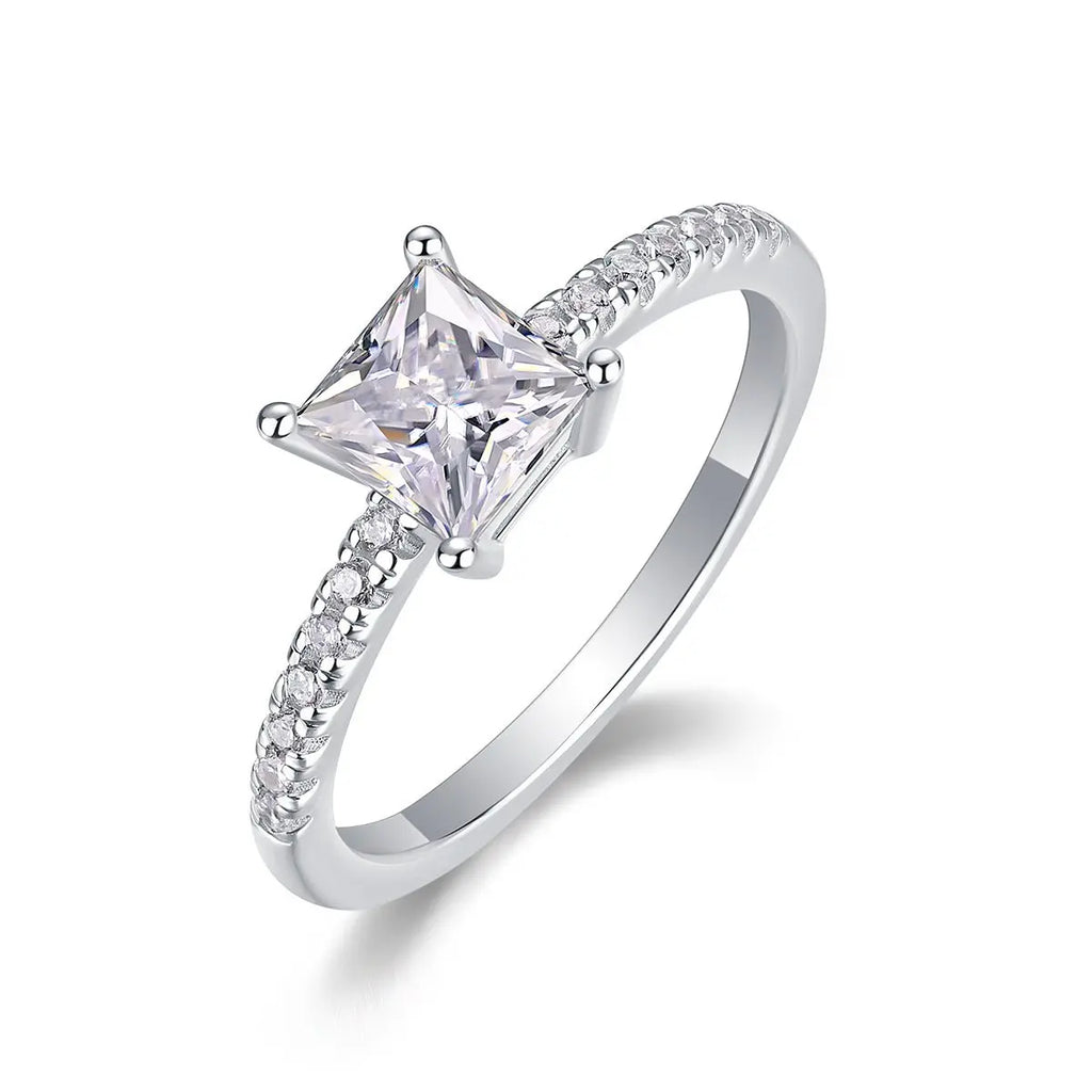 Platinum-Plated Moissanite Square Ring with Custom Options Mohamed jewelry My Store