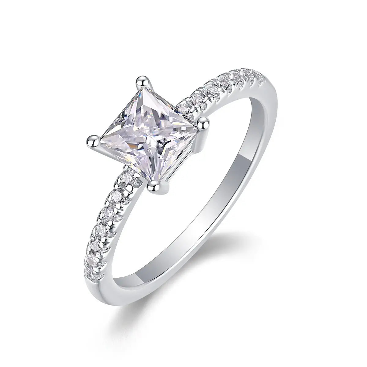 Platinum-Plated Moissanite Square Ring with Custom Options Mohamed jewelry My Store