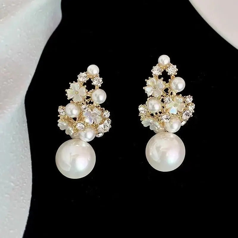 Rhinestones Flowers Pearls Earrings Fashion Elegant French-style Stud Earring For Women Mohamed jewelry My Store