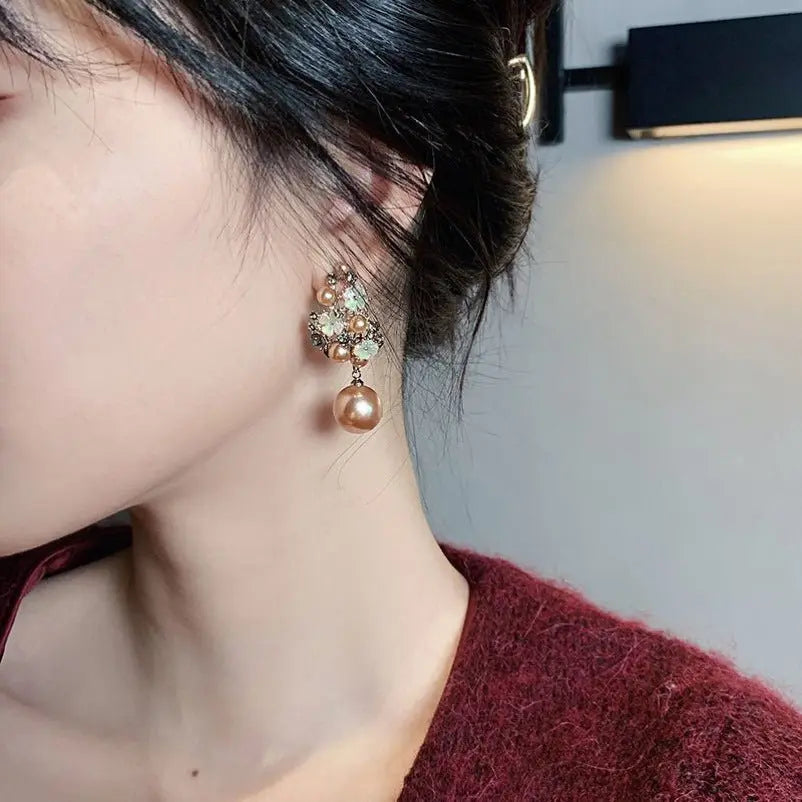 Rhinestones Flowers Pearls Earrings Fashion Elegant French-style Stud Earring For Women Mohamed jewelry My Store