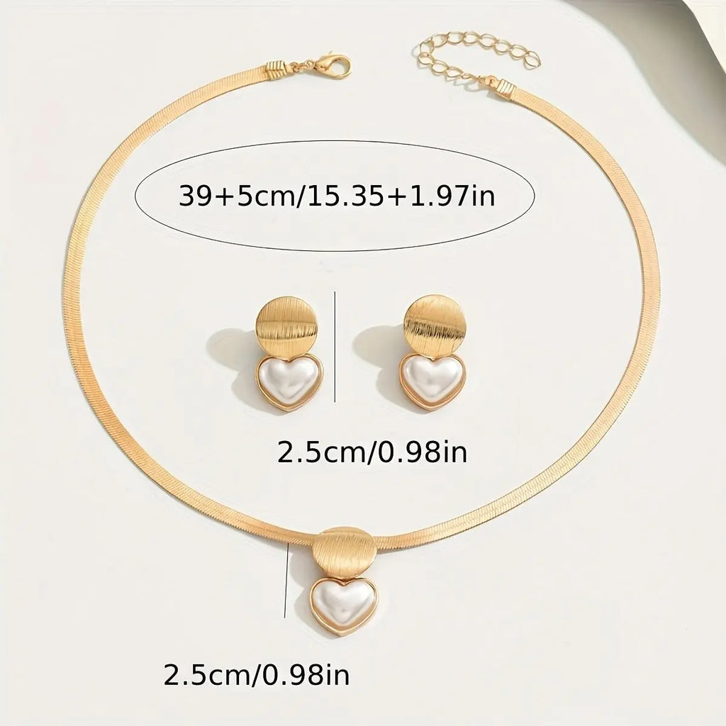 Three Fashionable, Elegant And Versatile Collarbone Brushed Geometric Heart Acrylic Pearl French Retro Snake Skin Chain Sets Mohamed jewelry My Store